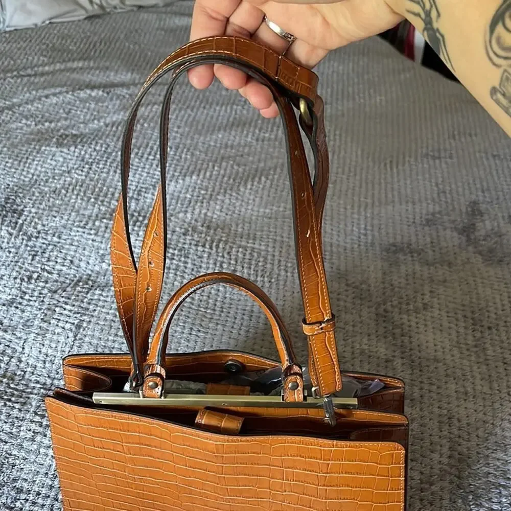 CLAUDIA FIRENZE Camel Colored Alligator Skin Textured Handbag